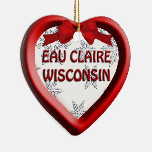 Eau Claire Wisconsin Heart Kerstornament Keramisch Ornament (Rechts)