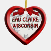 Eau Claire Wisconsin Heart Kerstornament Keramisch Ornament (Voorkant)