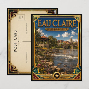 Eau Claire Wisconsin Vintage Art Deco Gouden Tijdp Briefkaart