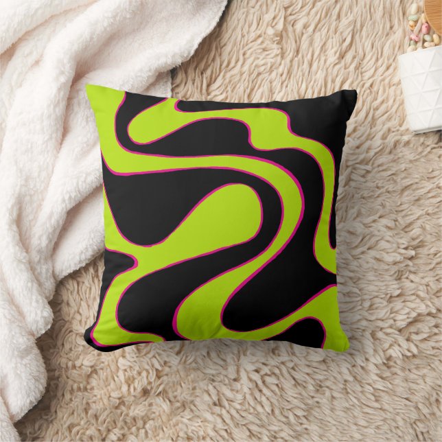Ebb and Flow 2 in Lime Green, Hot Pink & Black Kussen (Deken)