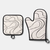 Ebb and Flow 2 - Zwart en Wit Ovenwant & Pannenlap Set (Voorkant)