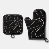 Ebb and Flow 2 - Zwart op Wit Ovenwant & Pannenlap Set (Voorkant)