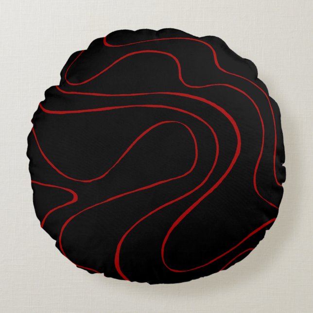 Ebb en Flow 2 in rood en zwart Rond Kussen (Voorkant)