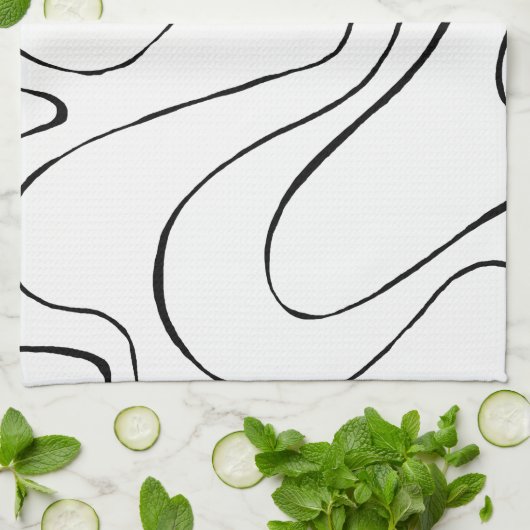 Ebb en Flow 2 - zwart en wit Theedoek (Gevouwen)