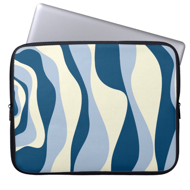 Ebb en Flow 4 - Donkerblauw, Lichtblauw en Crème Laptop Sleeve (Voorkant)