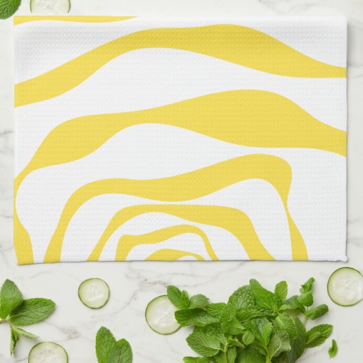 Ebb en Flow 4 in citroengeel en wit Theedoek (Gevouwen)
