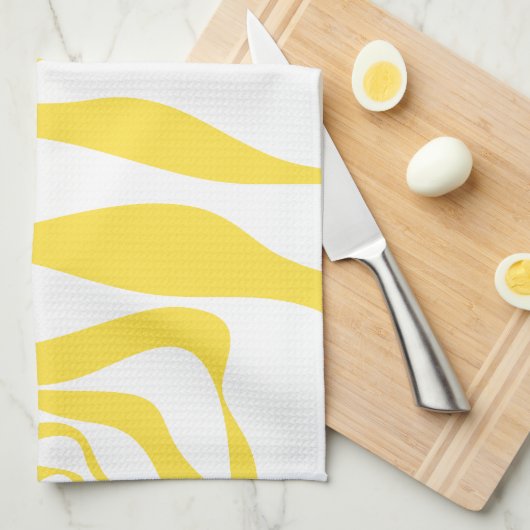 Ebb en Flow 4 in citroengeel en wit Theedoek (Quarter Fold)