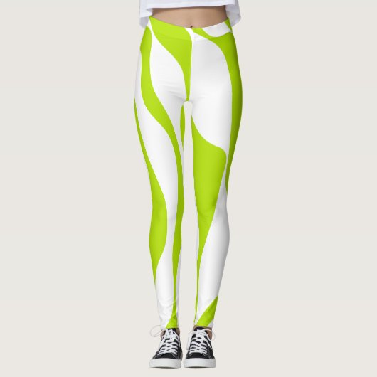 Ebb en Flow 4 in Lime Groen en Wit Leggings (Voorkant)