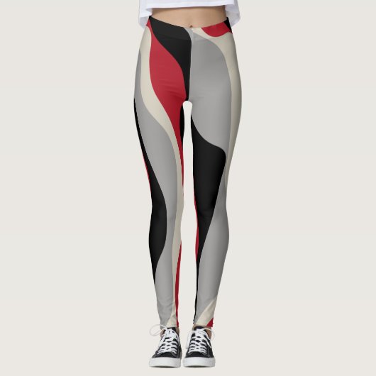 Ebb en Flow 4 - Rood, grijs, zwart en bonwit Leggings (Voorkant)