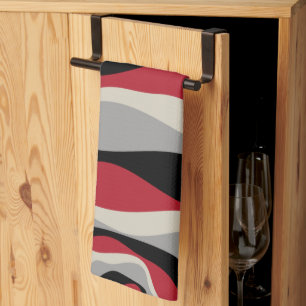 Ebb en Flow 4 - Rood, grijs, zwart en bonwit Theedoek