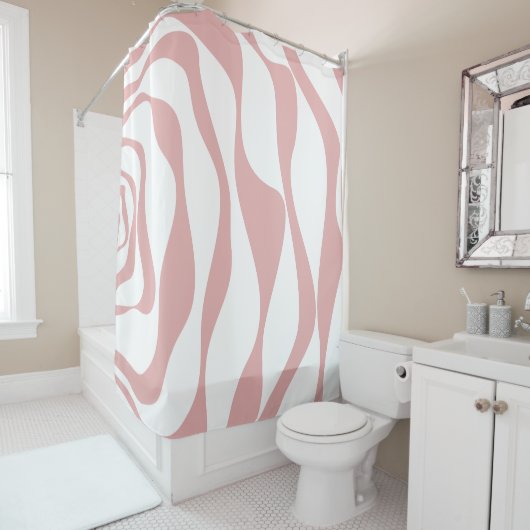 Ebb en Flow 4 - Roze en Wit Douchegordijn (In situ)