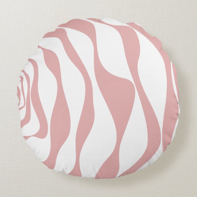 Ebb en Flow 4 - Roze en Wit Rond Kussen (Voorkant)
