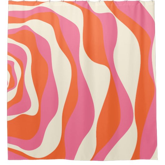 Ebb en Flow 4 - Roze, Sinaasappel en Crème Douchegordijn (Voorkant)