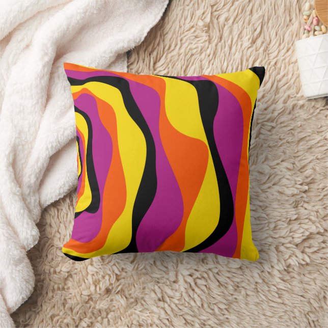 Ebb en Flow 4 - Zwart, Roze, Oranje en Geel Kussen (Deken)