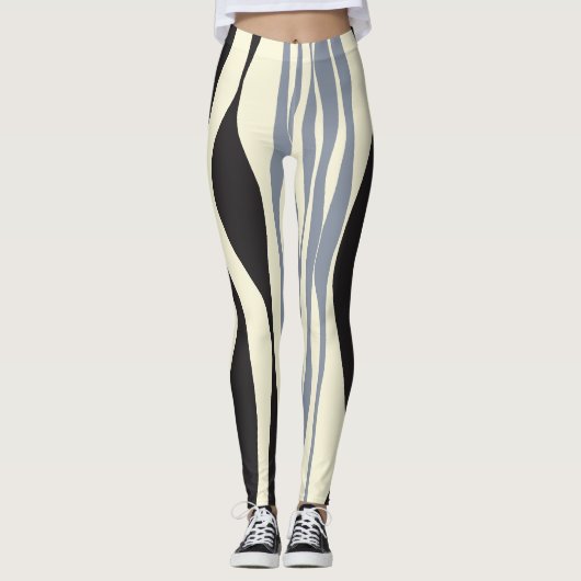Ebb en Flow in zwart, grijs en crème Leggings (Voorkant)