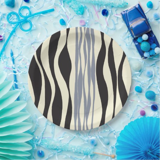 Ebb en Flow in zwart, grijs en crème Papieren Bordje (Feest)