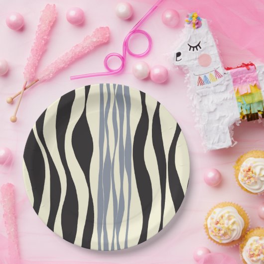 Ebb en Flow in zwart, grijs en crème Papieren Bordje (Feest)