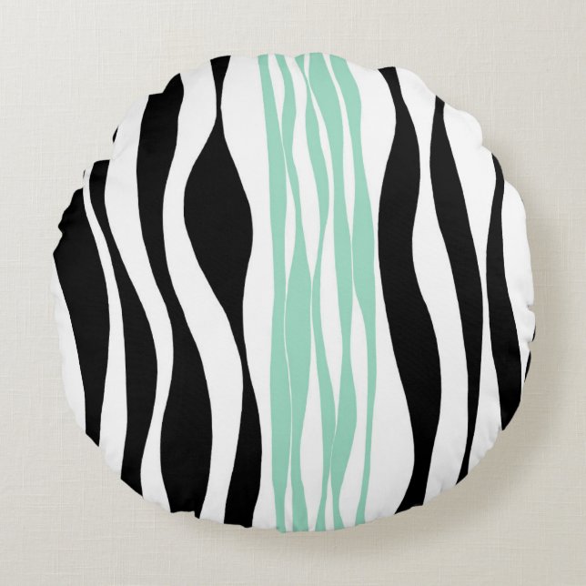 Ebb en Flow - Mint Green, White en Black Rond Kussen (Voorkant)