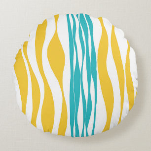 Ebb en Flow - Turquoise & Yellow Rond Kussen