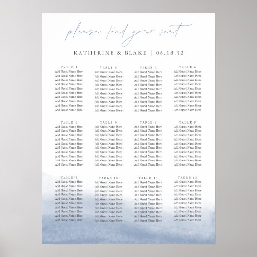 Ebb Getij Zitschema - Tot 12 Tafels Poster (Voorkant)