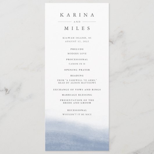 Ebb Tide Coastal Waterverf Wedding Programmakaart (Voorkant)