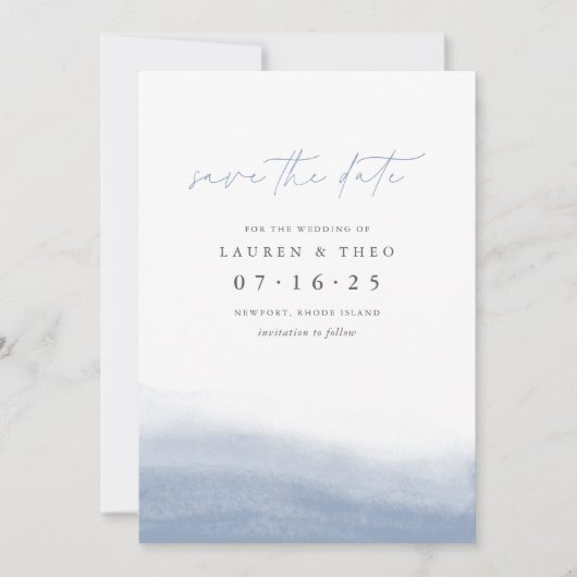 Ebb Tide Elegant Simple Coastation Waterverf Save The Date (Voorkant)