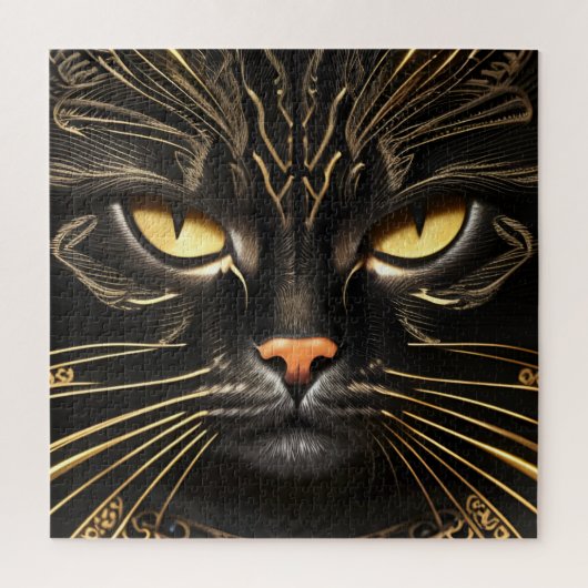 Ebbenhouten en Gouden Kat Legpuzzel (Verticaal)