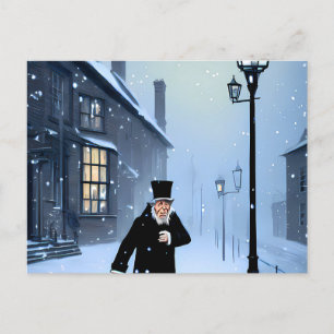 Ebenezer Scrooge Snowy Victoriaans Street Briefkaart