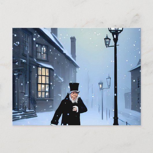 Ebenezer Scrooge Snowy Victoriaans Street Briefkaart (Voorkant)