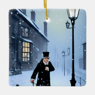 Ebenezer Scrooge Snowy Victoriaans Street Keramisch Ornament
