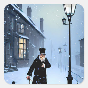 Ebenezer Scrooge Snowy Victoriaans Street Vierkante Sticker