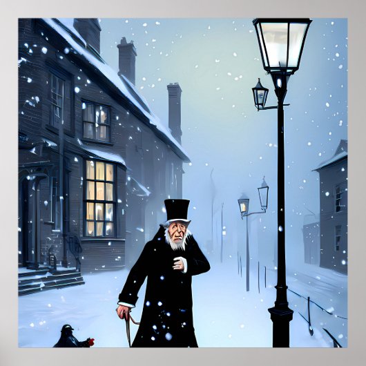Ebenezer Scrooge Snowy Victorian Street Poster (Voorkant)