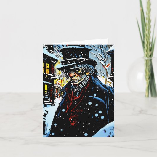 Ebenezer Scrooge Victoriaans Kerstwinter Scène Kaart (Voorkant)