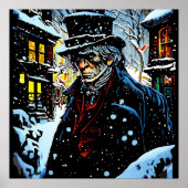 Ebenezer Scrooge Victoriaans Kerstwinter Scène Poster (Voorkant)