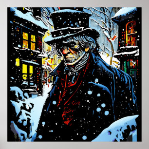 Ebenezer Scrooge Victoriaans Kerstwinter Scène Poster