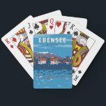 Ebensee Austria Travel Art Vintage Pokerkaarten<br><div class="desc">Ebensee retro vector reisontwerp. Ebensee,  Oostenrijk,  is een schilderachtig stad aan het meer in de regio Salzkammergut,  gelegen tussen de Oostenrijkse Alpen en het kristalheldere water van het Traunsee-meer.</div>