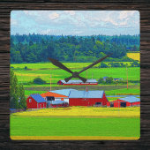 Ebey's Landing Prairie Red Barns Clock Vierkante Klok