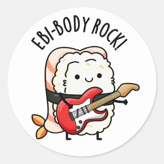 Ebi-body Rock Funny Rocker Sushi Pun Ronde Sticker (Voorkant)