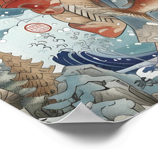 Ebisu met T-shirt in de oceaan Poster (Hoek)