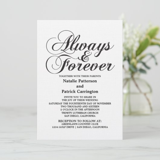 Ebony Altijd en voor altijd bruiloft uitnodigen Kaart (Staand voorkant)