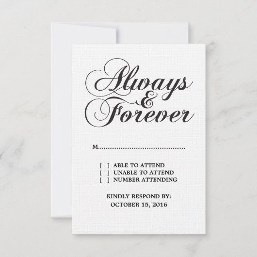 Ebony Always & Forever Wedding RSVP-Kaart RSVP Kaartje (Voorkant)