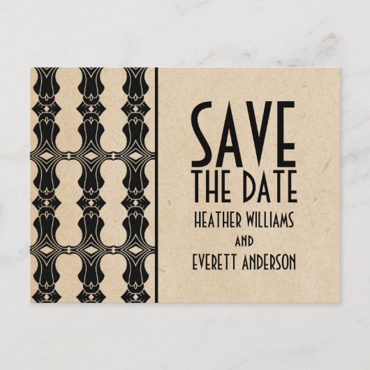 Ebony Art Deco Border Save the Date Briefkaart (Voorkant)