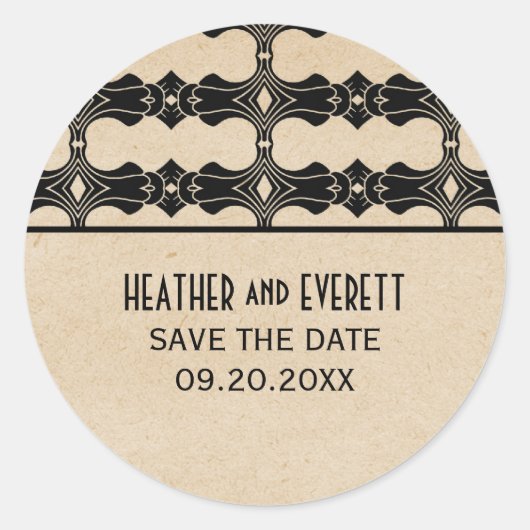 Ebony Art Deco Border Save the Date Stickers (Voorkant)