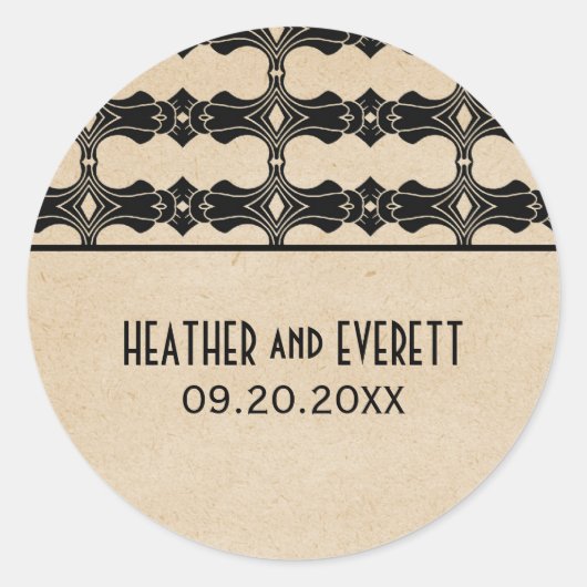 Ebony Art Deco Border Wedding Stickers (Voorkant)