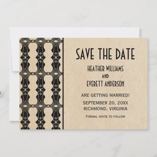 Ebony Art Deco Rand Save the Date Uitnodiging (Voorkant)