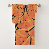Ebony Black en Citrus Oranje Tropical Art Design Bad Handdoek (Insitu)