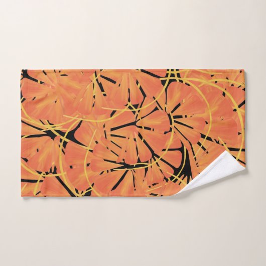 Ebony Black en Citrus Oranje Tropical Art Design Bad Handdoek (Handdoek)