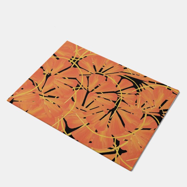 Ebony Black en Citrus Oranje Tropical Art Design Deurmat (Schuin)