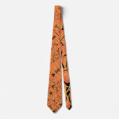 Ebony Black en Citrus Oranje Tropical Art Design Stropdas (Voorkant)