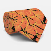 Ebony Black en Citrus Oranje Tropical Art Design Stropdas (Opgerold)